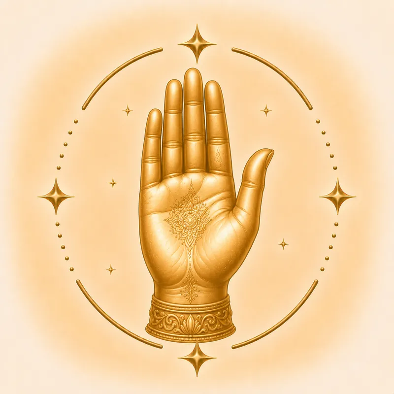 Hasta nakshatra — A hand / open palm, in gold