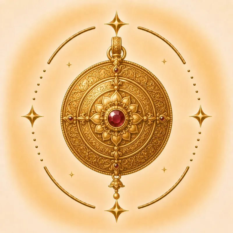Jyeshtha nakshatra — A circular amulet / talisman, in gold