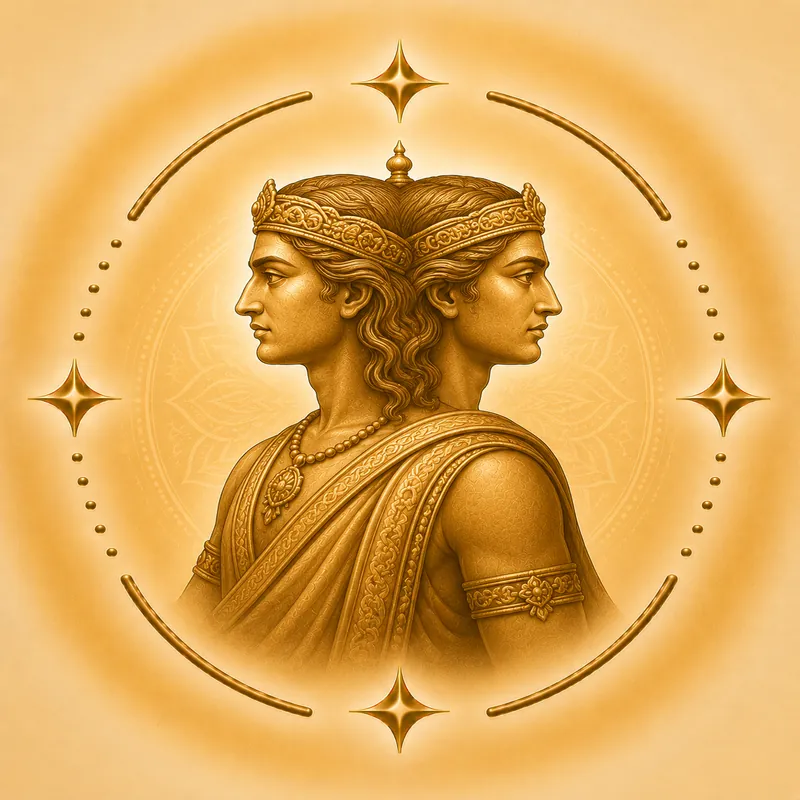 Purva Bhadrapada nakshatra &mdash; A two-faced man / a sword, in gold
