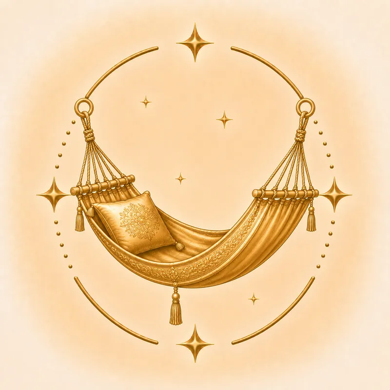 Purva Phalguni nakshatra — A hammock / front legs of a bed, in gold