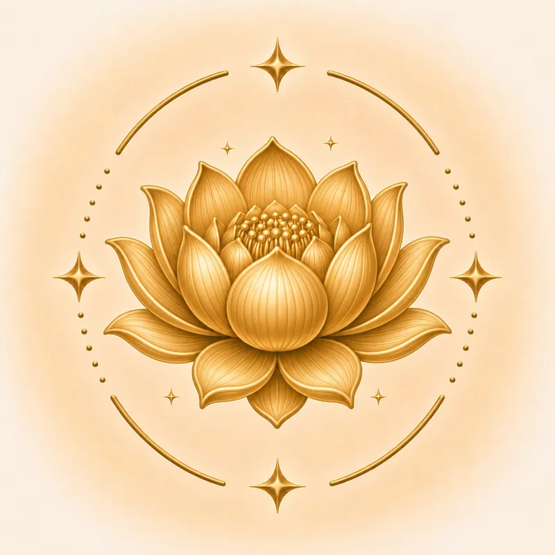 Pushya nakshatra — A lotus / cow's udder (nourishment), in gold