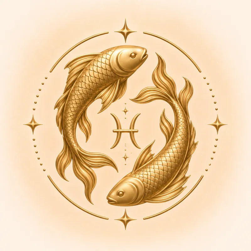 Pisces &mdash; The Fishes, in gold